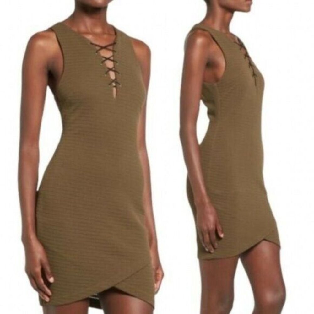 ASTR The Label Olive Lace-UP Bodycon Mini Dress